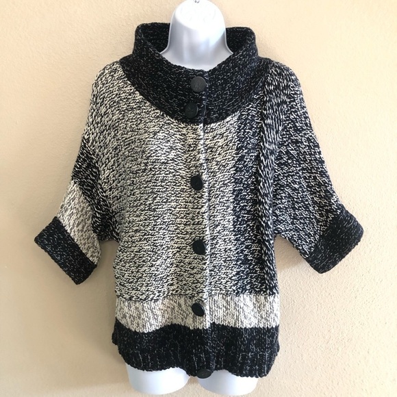 Chico's Cardigan Womens Colorblock Dolman Sleeve Chunky Knit Button Sweater Sz 1 - Picture 1 of 10
